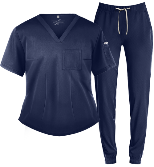 Navy Blue Jogger Scrub Set