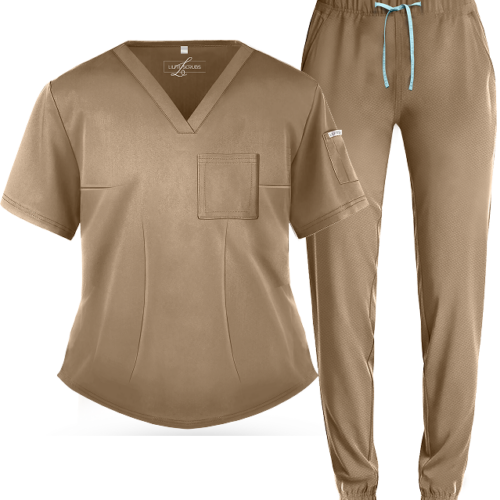 Tan (Beige) Jogger Scrub Set
