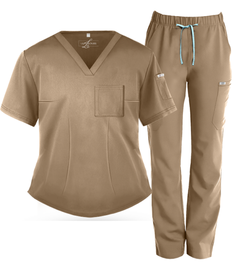 Tan (Beige) Straight-Leg Scrub Set