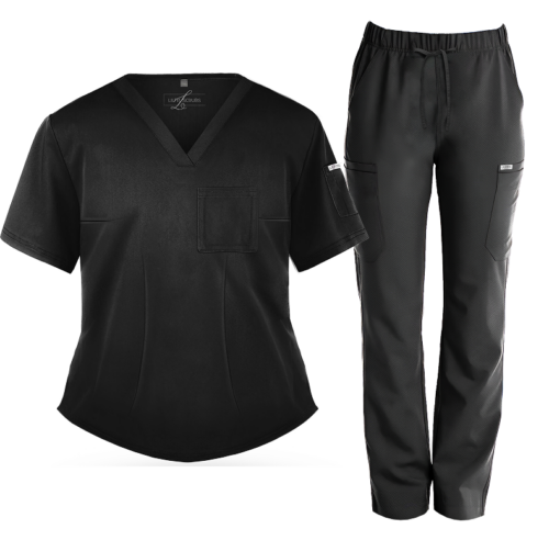 Black Straight-Leg Scrub Set
