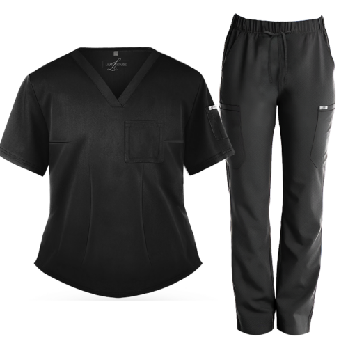 Black Straight-Leg Scrub Set