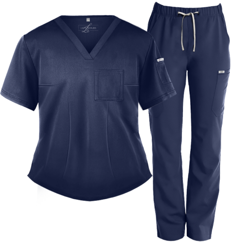 Navy Blue Straight-Leg Scrub Set