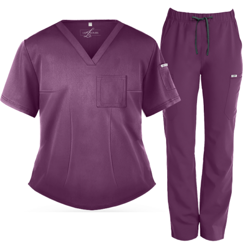 Plum Straight-Leg Scrub Set